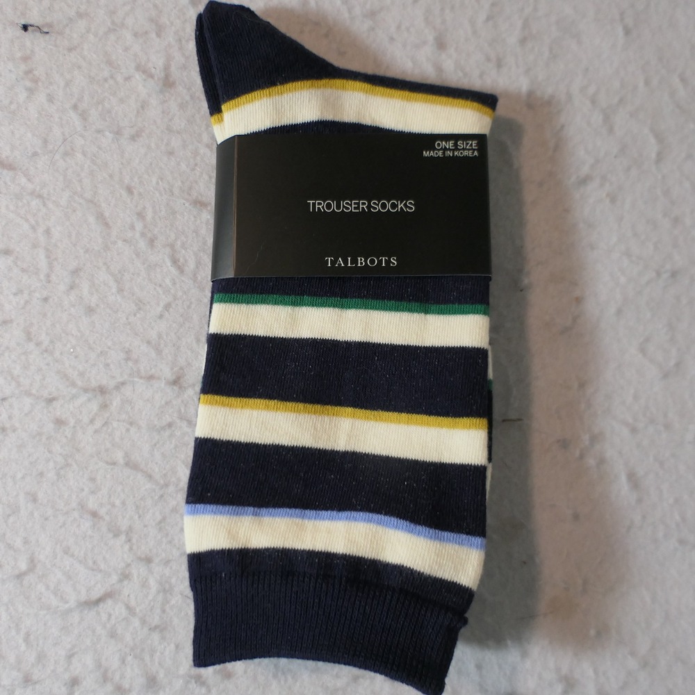 NEW Talbots Womens Trouser Socks OS Navy Multi Stripe Preppy Nautical Minimalist
